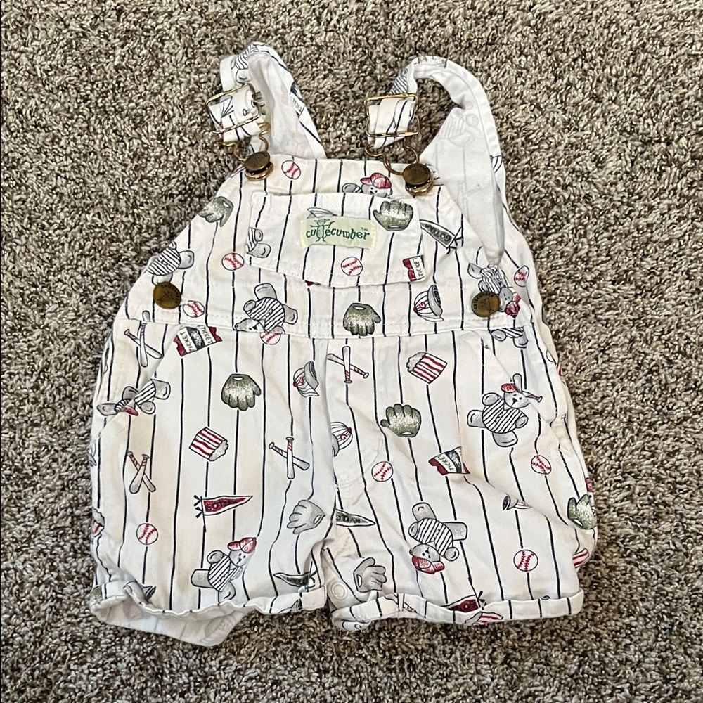 Vintage Cutecumber White Baseball Overalls